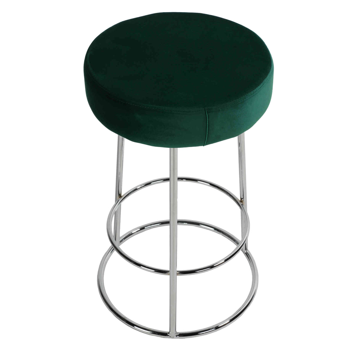 Cortesi Home Bodiam Counterstool in Green Velvet and Chrome Metal, 24&quot;