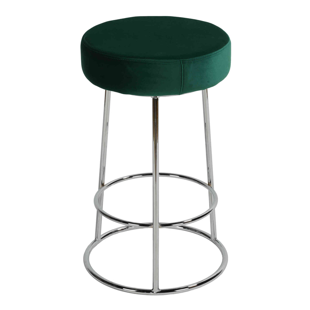 Cortesi Home Bodiam Counterstool in Green Velvet and Chrome Metal, 24&quot;