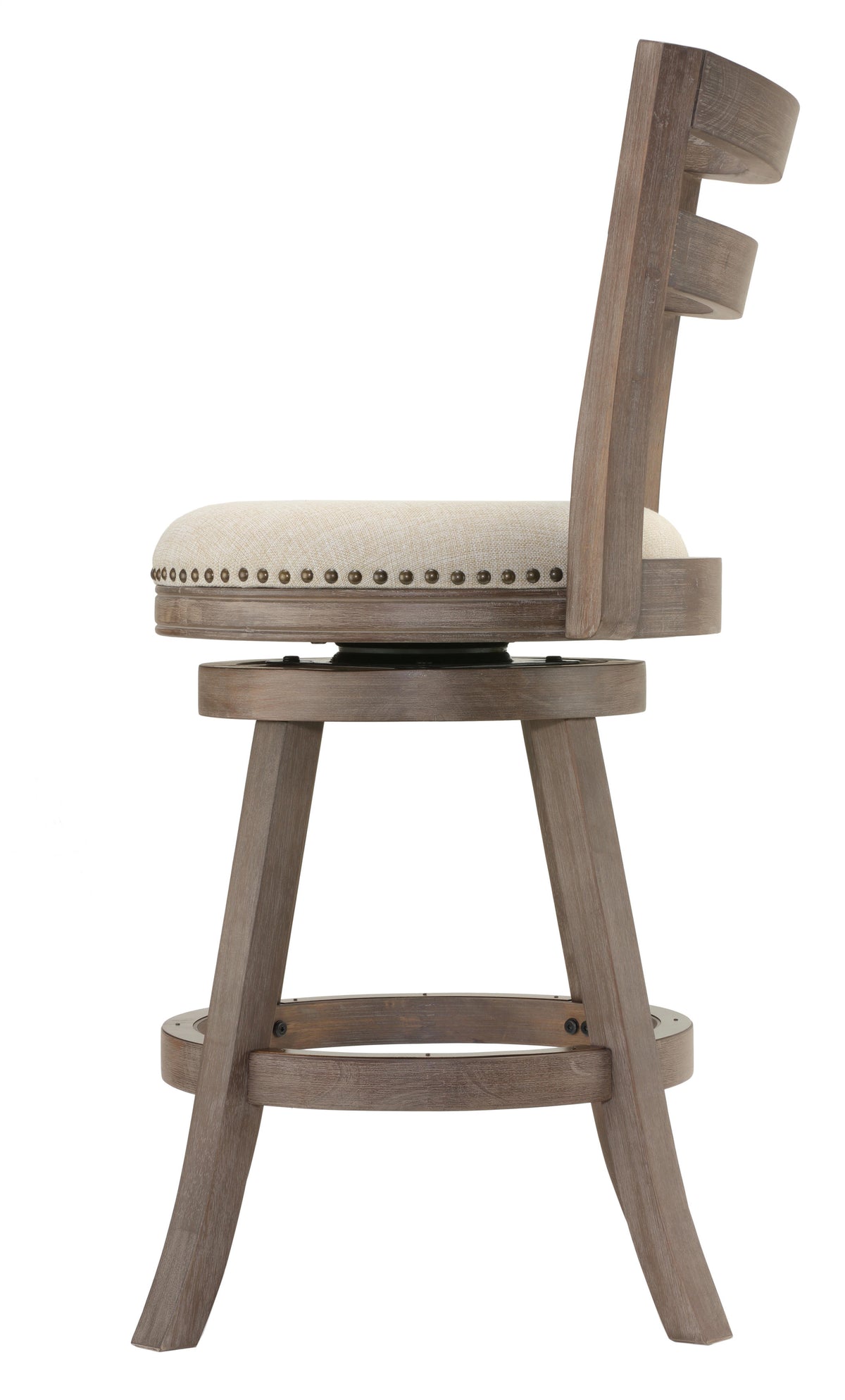 Cortesi Home Harper Counter Stool Swivel Bar Stool with Back in Solid Wood, Beige Fabric
