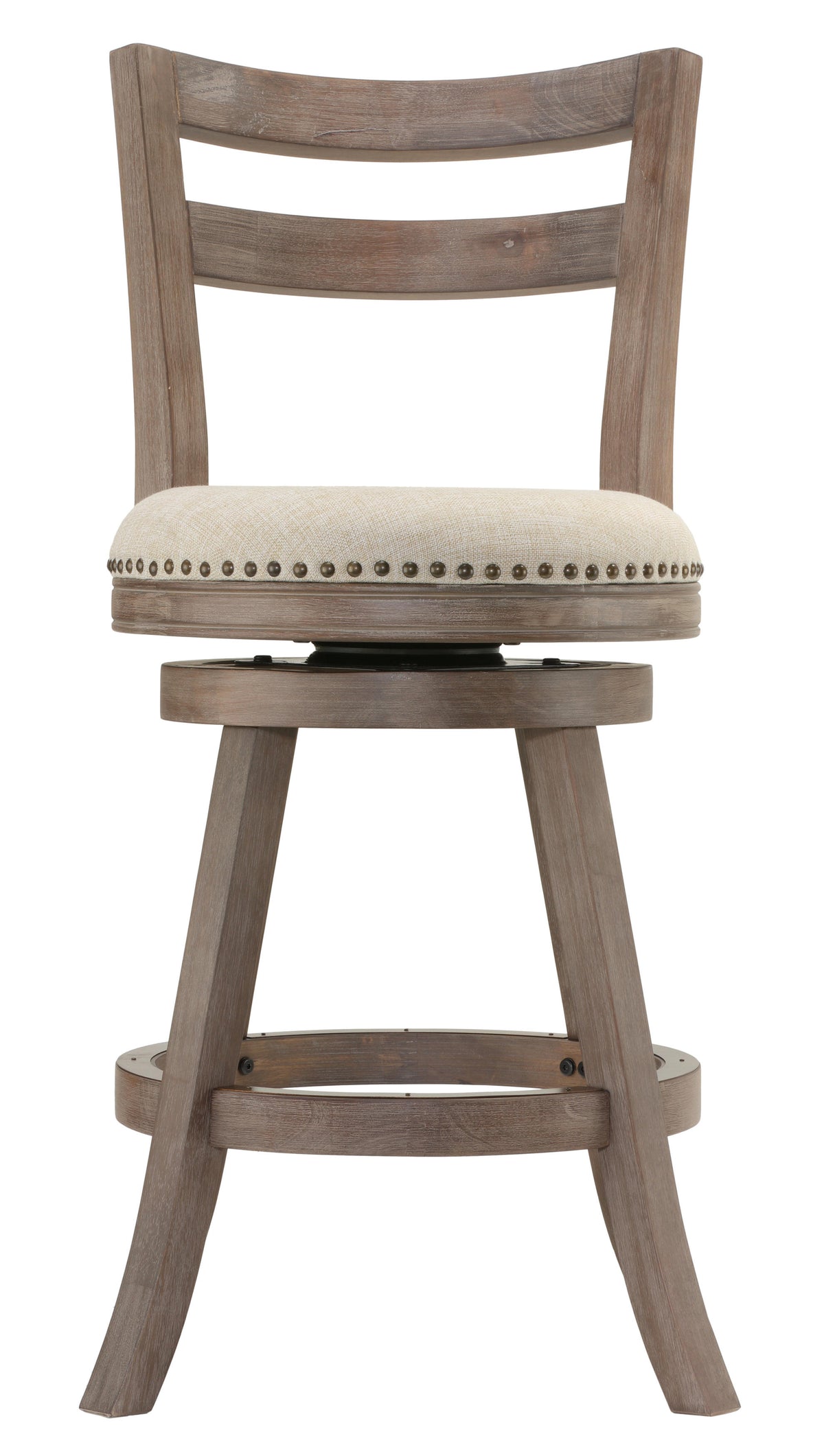 Cortesi Home Harper Counter Stool Swivel Bar Stool with Back in Solid Wood, Beige Fabric