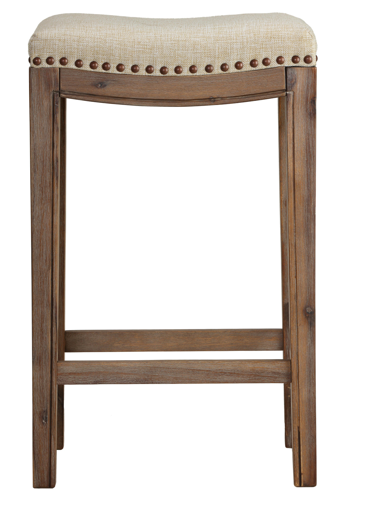 Cortesi Home Logan 24&quot; Counter Stool, Backless with Nailhead Trim, Beige Linen Fabric