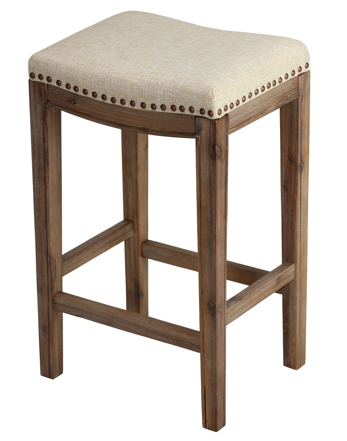 Cortesi Home Logan 24&quot; Counter Stool, Backless with Nailhead Trim, Beige Linen Fabric