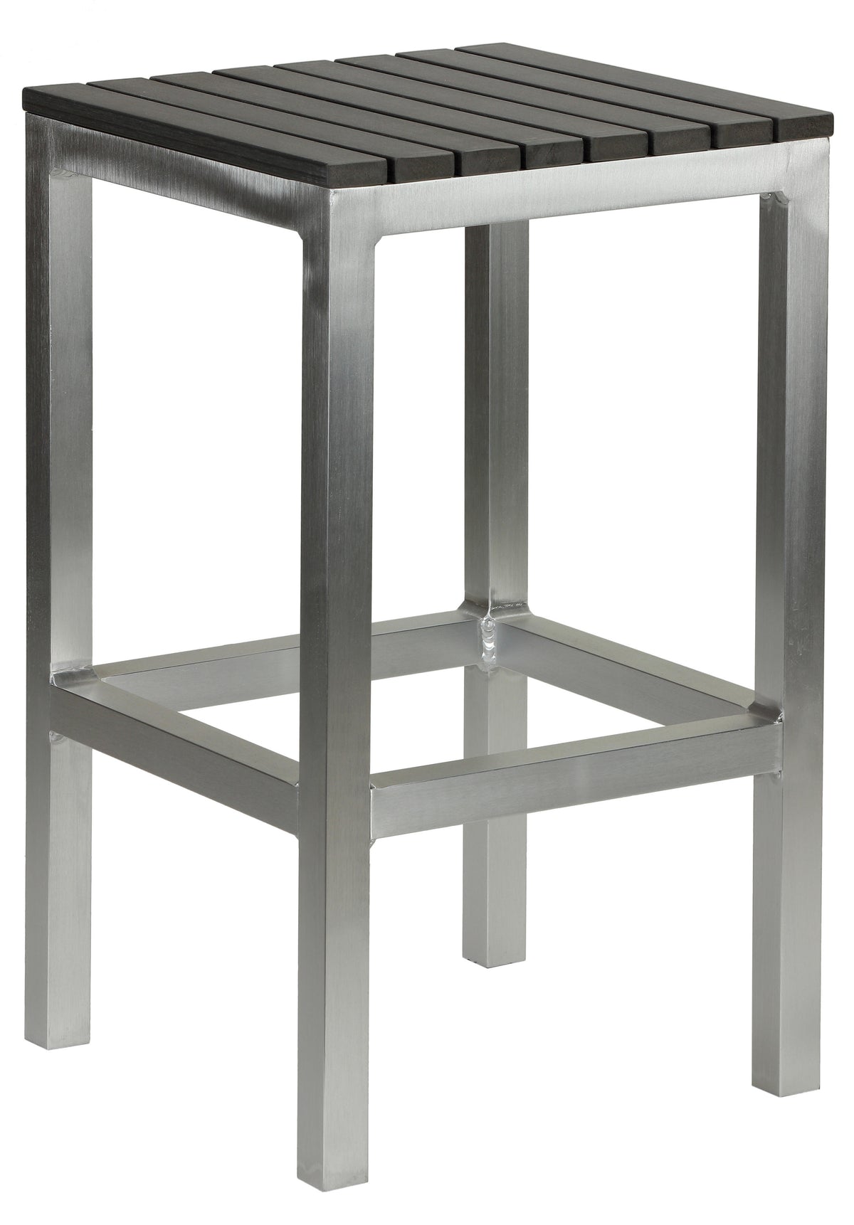 Cortesi Home Haven Aluminum Outdoor Backless Counter Stool in Slate Grey Poly Resin in Brushed Aluminium, 14&quot;x14&quot;x24&quot;