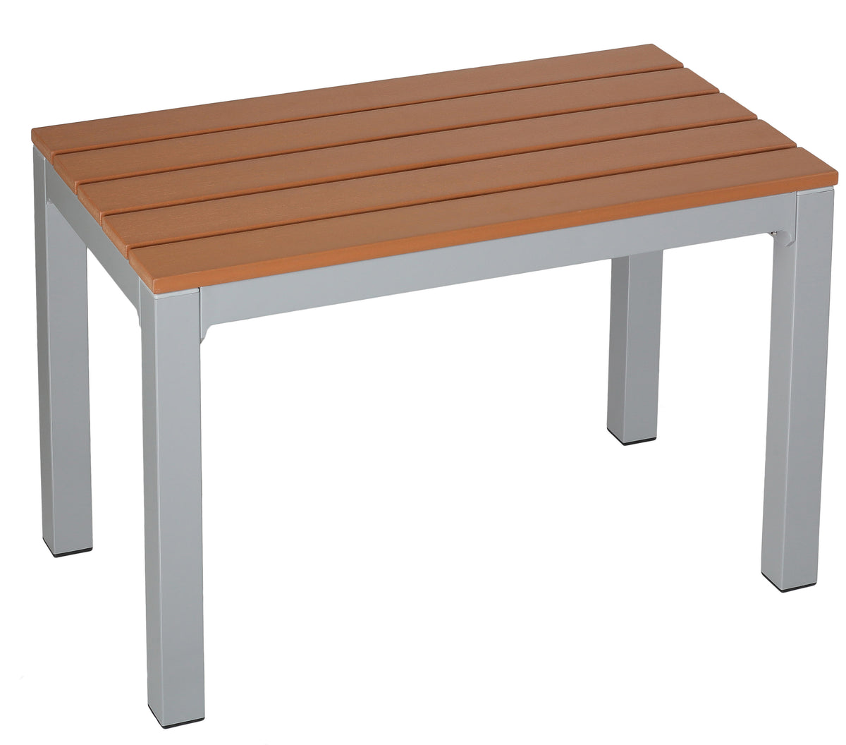 Cortesi Home Avery Aluminum Outdoor Bench in Poly Resin, Silver/Teak