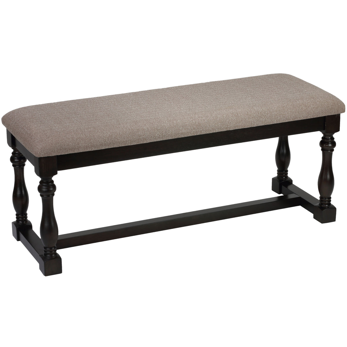Cortesi Home Newcastle Dining Bench in Taupe Fabric and Stained Black Wood Frame, 44&quot; Wide