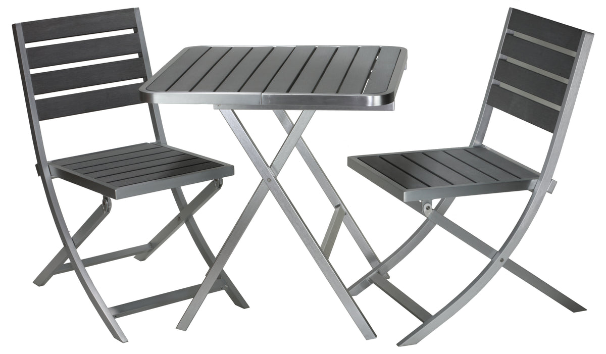 Maxwell Aluminum Outdoor Folding 3-Piece Set in Slate Grey Poly Resin (2 Chairs &amp; Table)