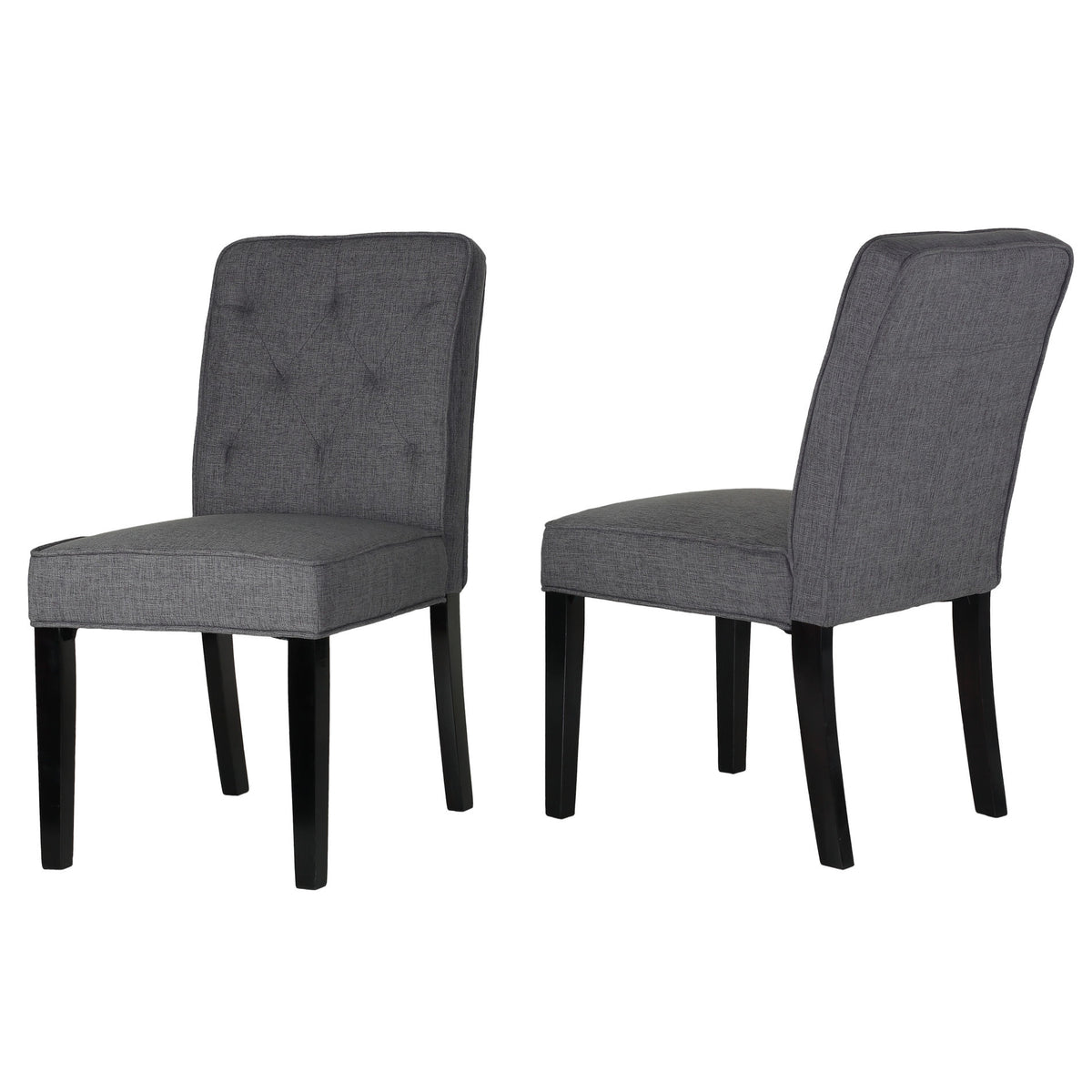 Cortesi Home Lyndon Dining Chair in Grey Linen Fabric with Tufted Back (Set of 2)