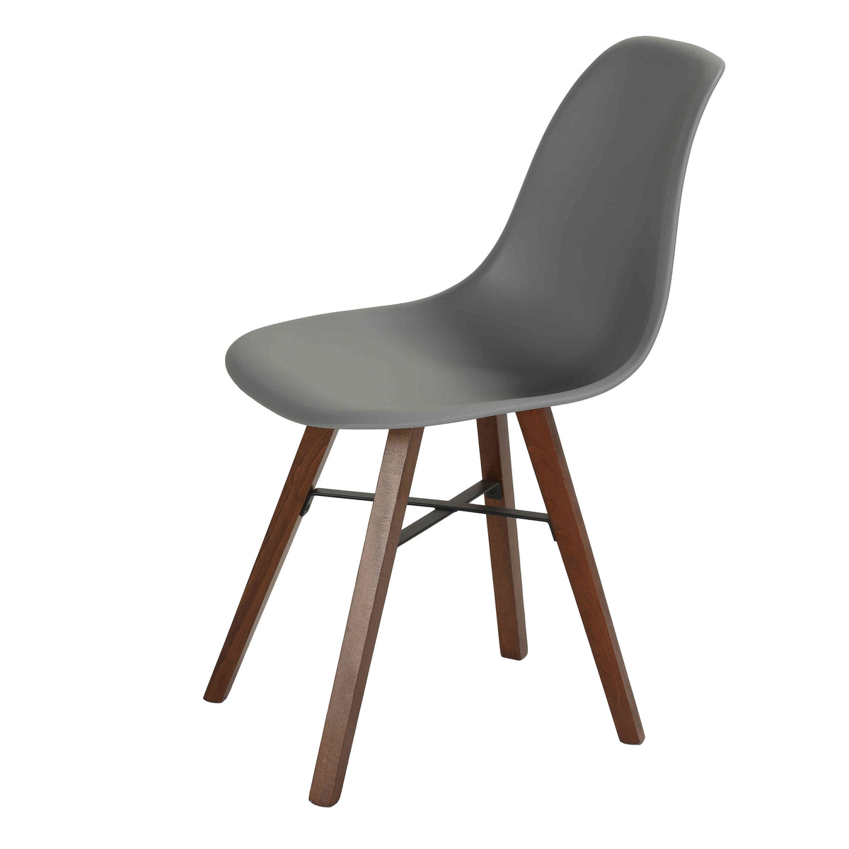 Cortesi Home Xena Dining Chair in Grey Plastic with Cushion, Walnut Finish Legs (Set of 4)