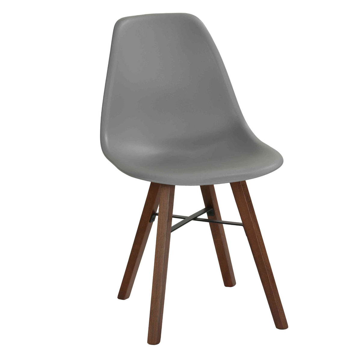 Cortesi Home Xena Dining Chair in Grey Plastic with Cushion, Walnut Finish Legs (Set of 4)