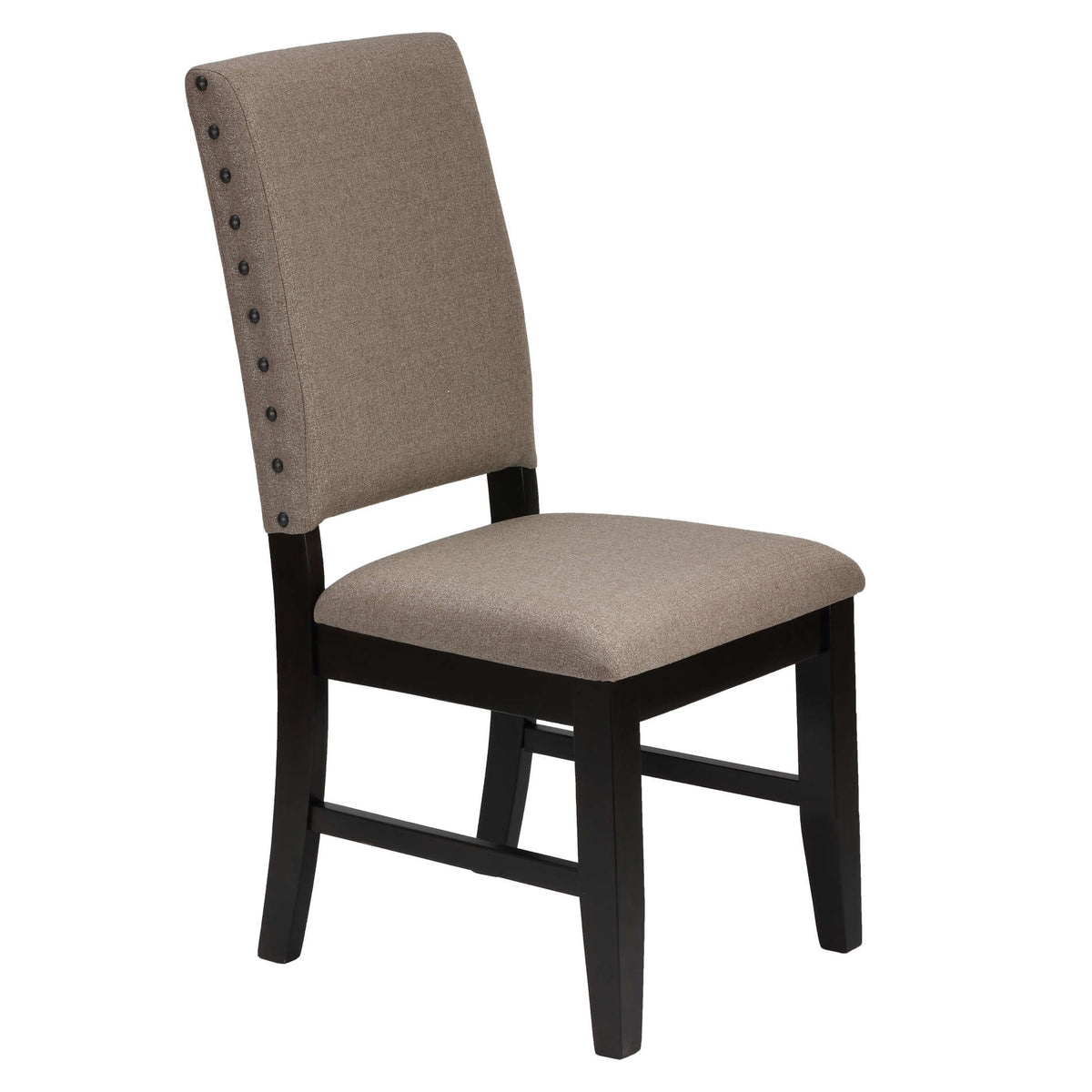 Cortesi Home Manchester Dining Chairs in Taupe Fabric with Black Wood Legs and Nailhead Accents, Set of 2