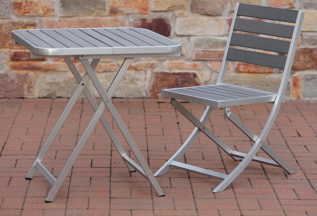 Cortesi Home Maxwell Aluminum Outdoor Square Folding Table, Brushed Aluminum / Slate Grey 28&quot; Square