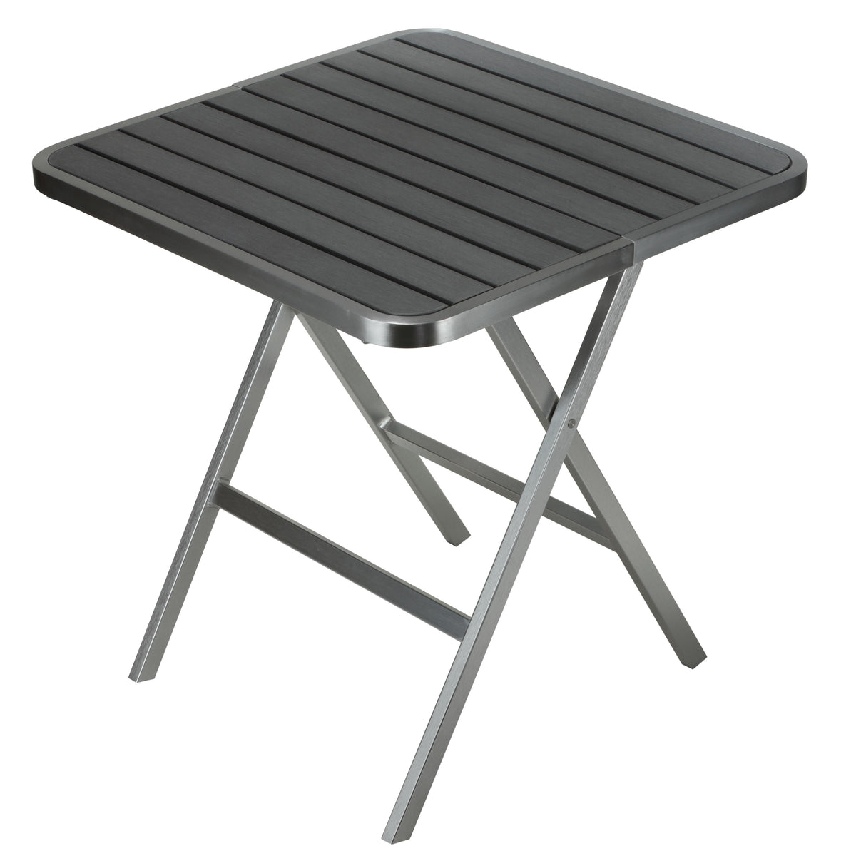 Cortesi Home Maxwell Aluminum Outdoor Square Folding Table, Brushed Aluminum / Slate Grey 28&quot; Square