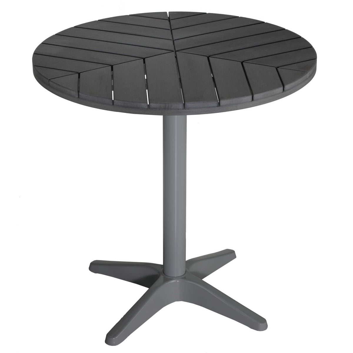 Cortesi Home Jaxon Round Aluminum Outdoor Bistro Table in Poly Resin, Silver / Slate Grey 28&quot; Round
