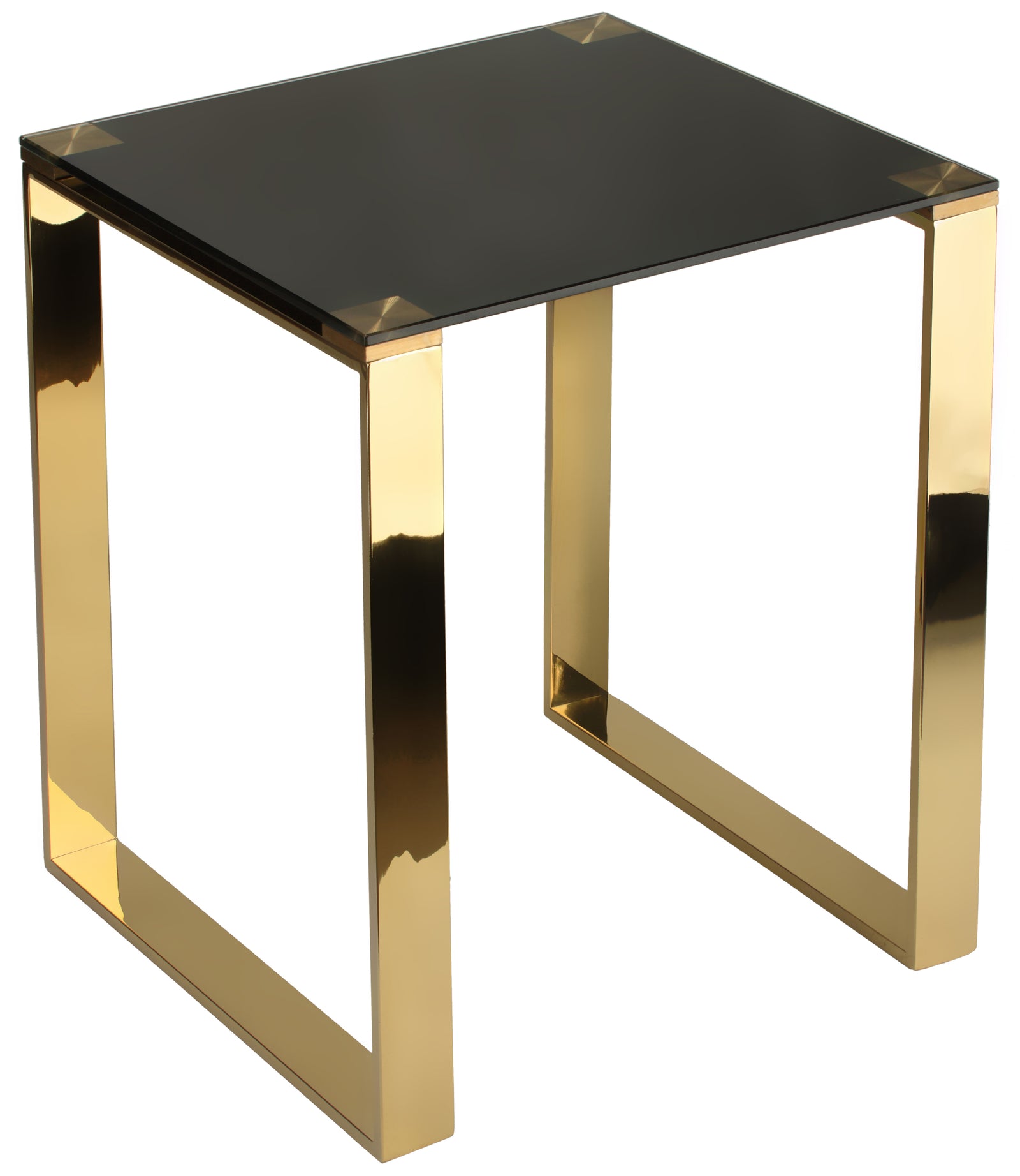 Cortesi Home Remini End Table, Gold Metal and Black Glass