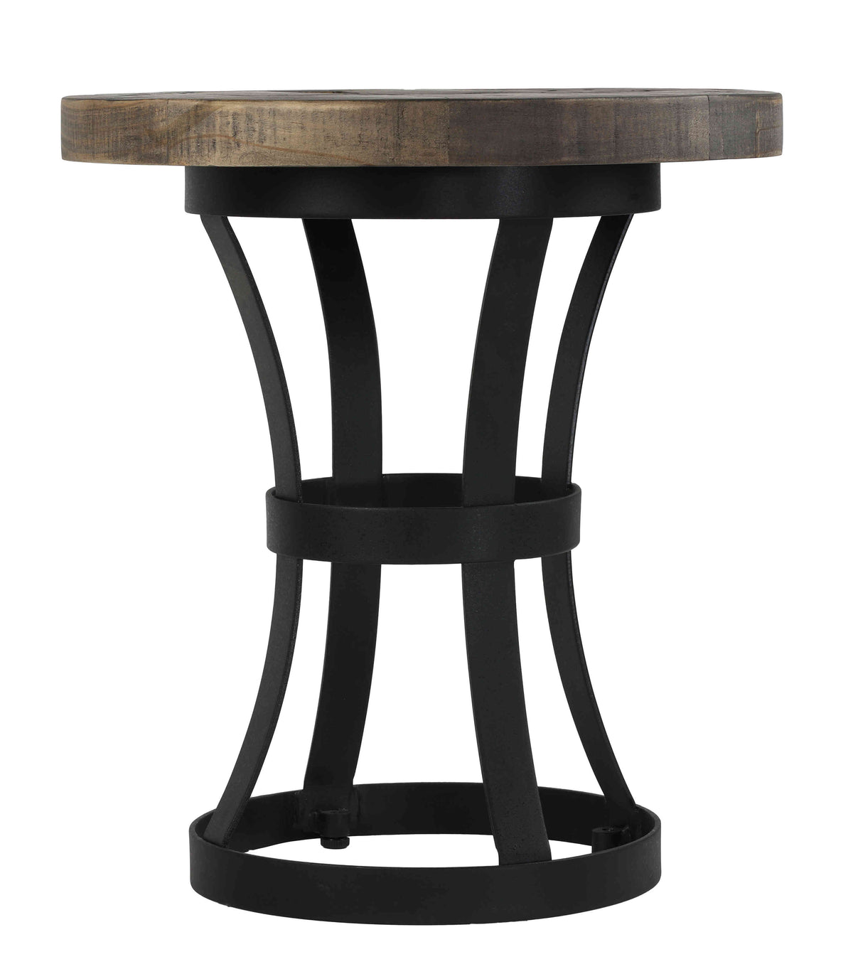 Cortesi Home Newcastle Round End Table, Solid Reclaimed Wood and Black Metal, 18&quot;