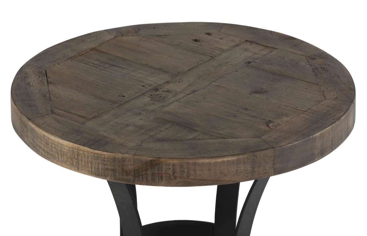 Cortesi Home Newcastle Round End Table, Solid Reclaimed Wood and Black Metal, 18&quot;