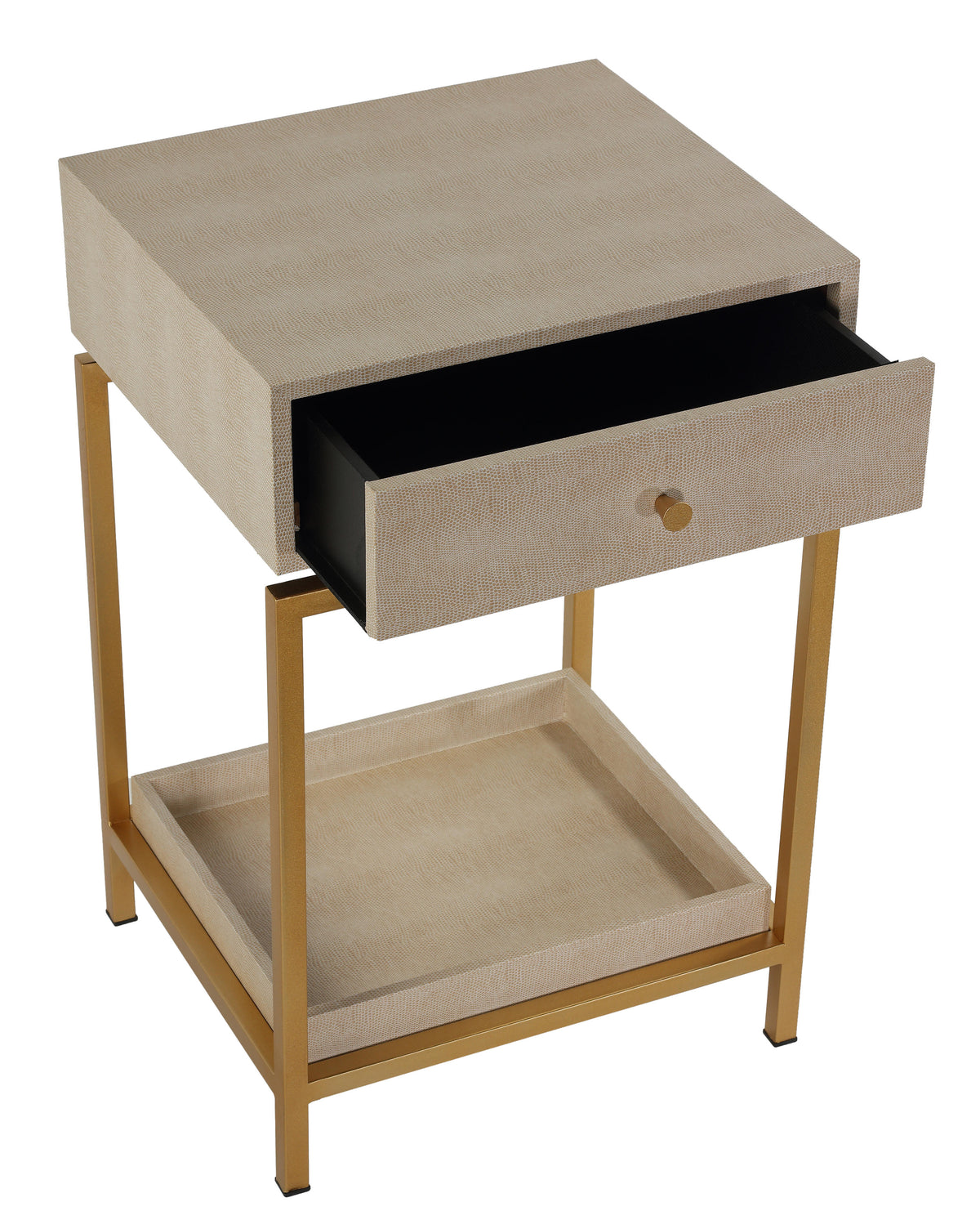 Cortesi Home Everett Nightstand End Table with Gold Metal Frame