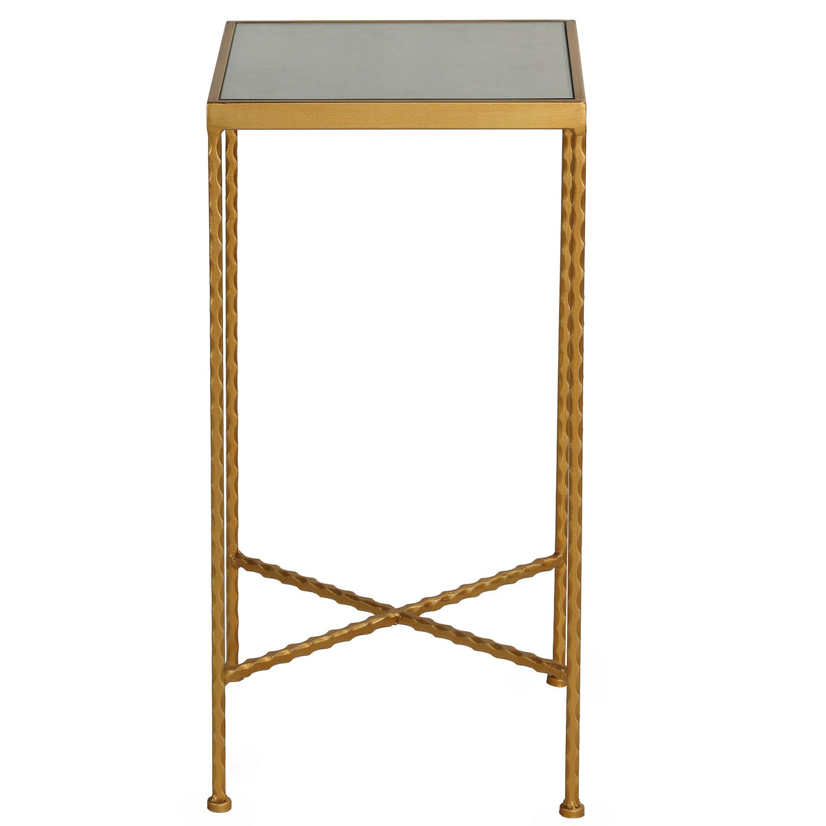 Cortesi Home Cleo Square Accent Table Painted Gold, Glass Snakeskin Top