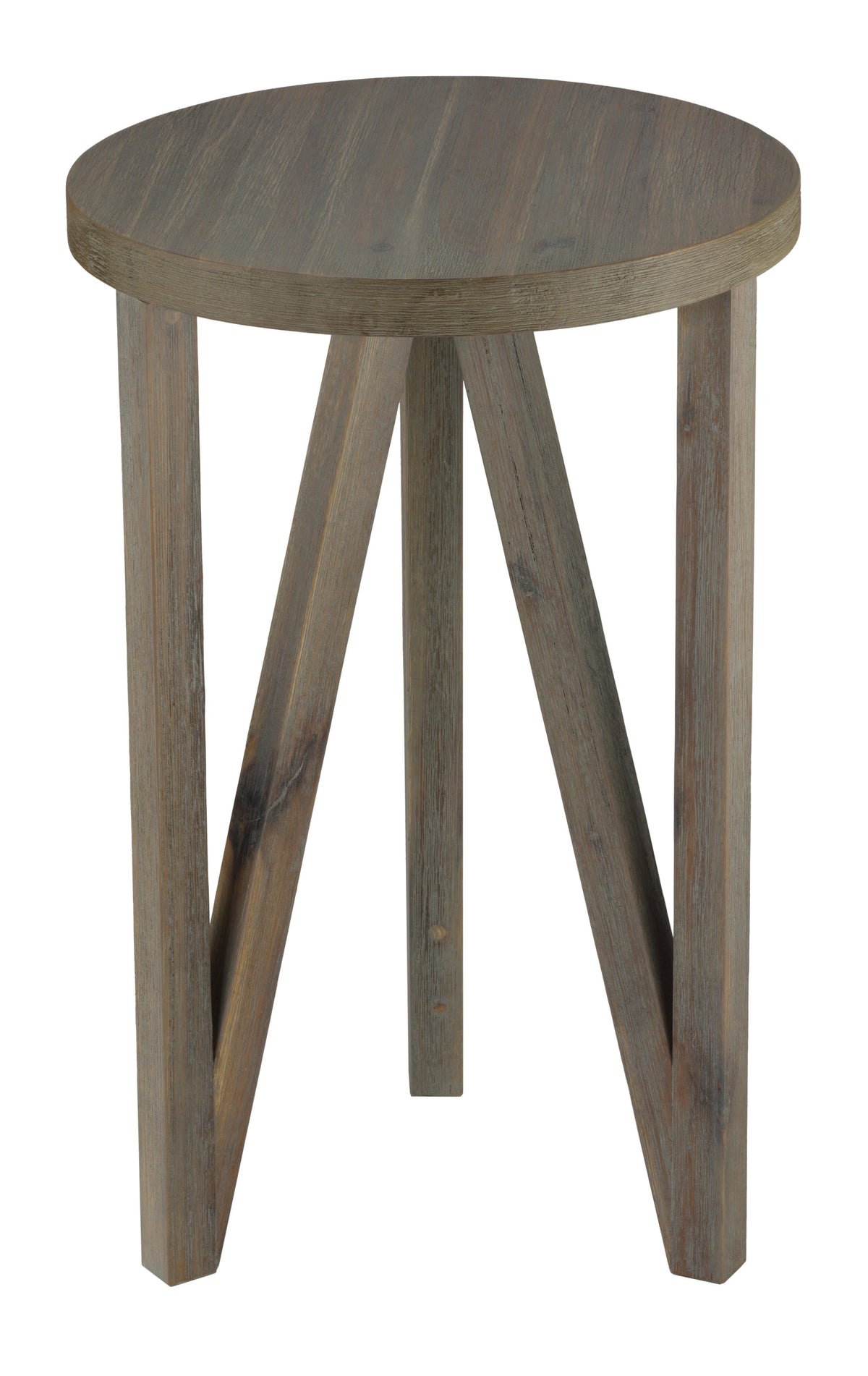Cortesi Home Tobin  Accent Table in Solid Wood with Farmhouse Grey Wire Brushed Finish, Small 15&quot; Round