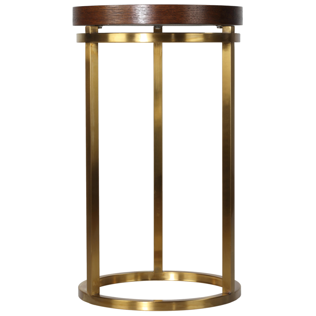 Cortesi Home Kufu Round Side Table in Gold Stainless Steel and Wood Top, 14&quot; Round