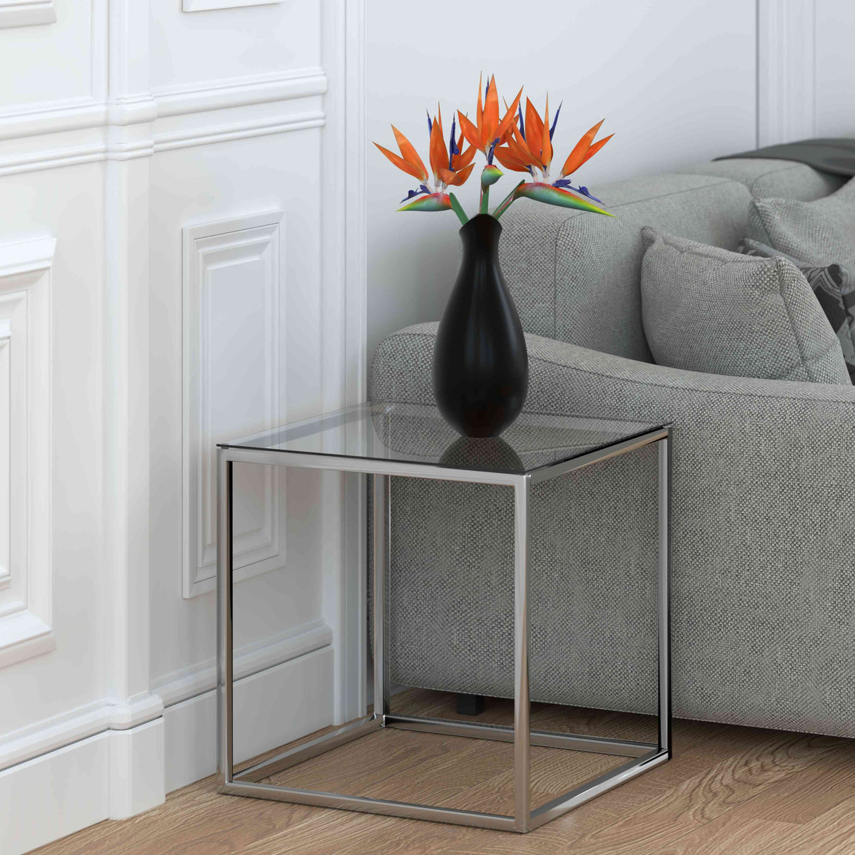 Cortesi Home Kent End Table, Stainless Steel with Glass Top, Square 22&quot;