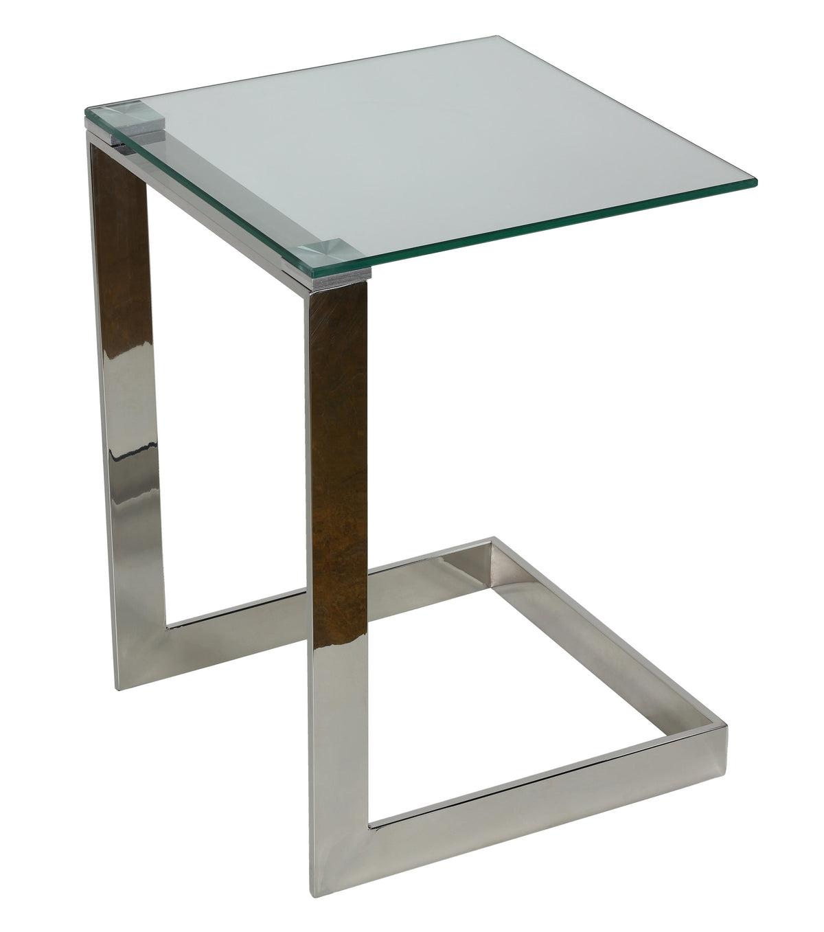 Cortesi Home Zulu End Table, Stainless Steel with Glass Top, C Shape, 22&quot; High