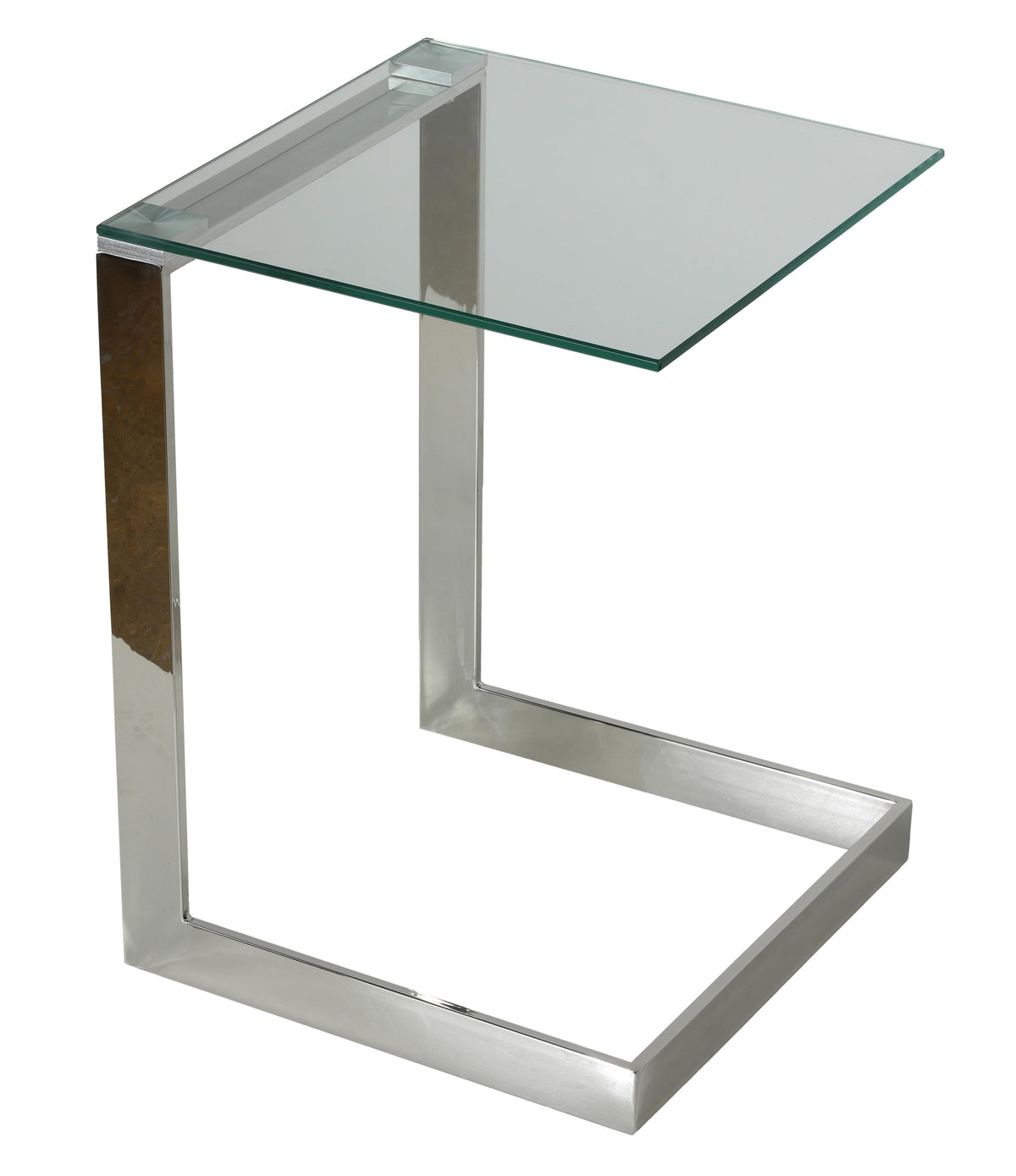 Cortesi Home Zulu End Table, Stainless Steel with Glass Top, C Shape, 22&quot; High
