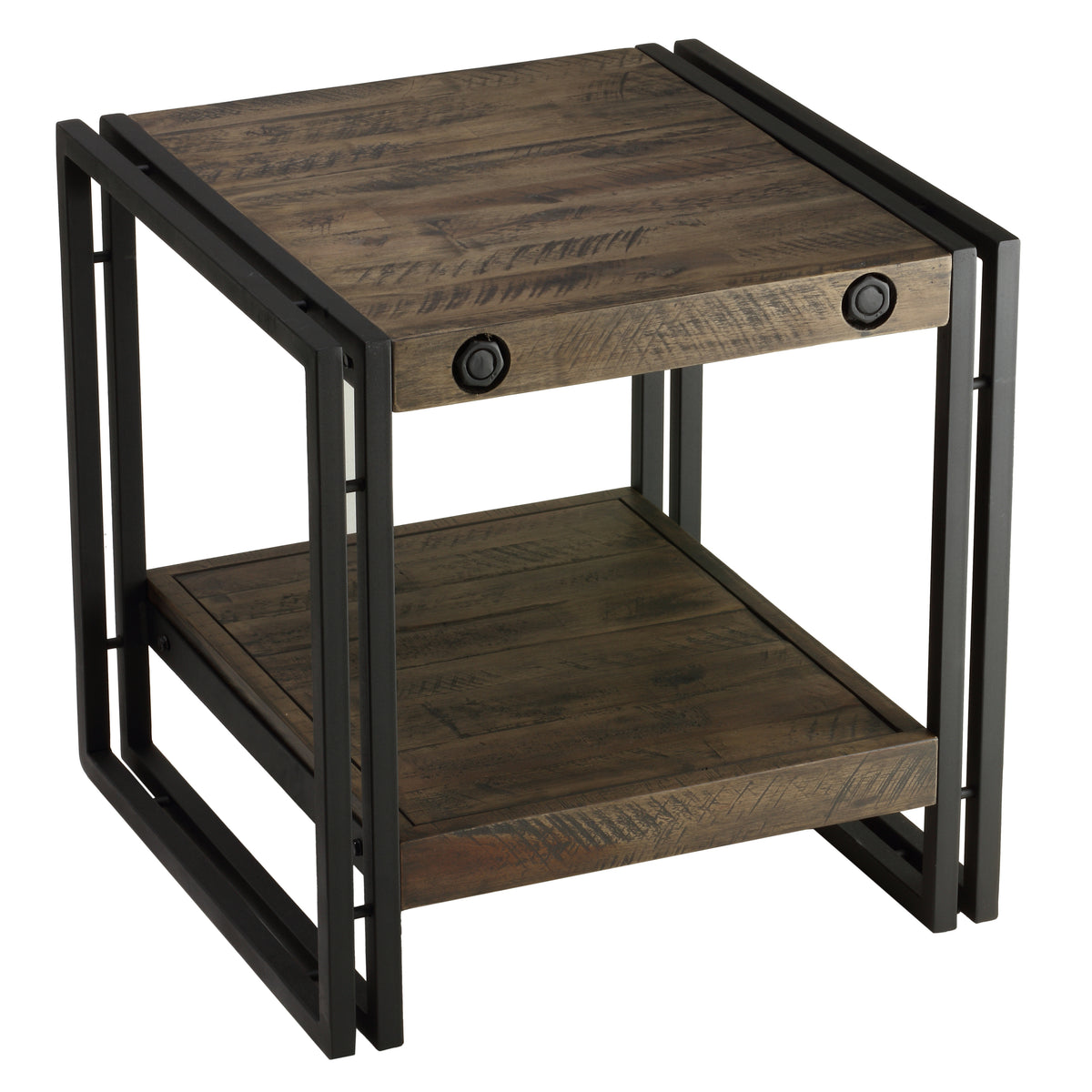 Cortesi Home Penni End Table, Solid Wood with Black Metal Frame, Dark Grey