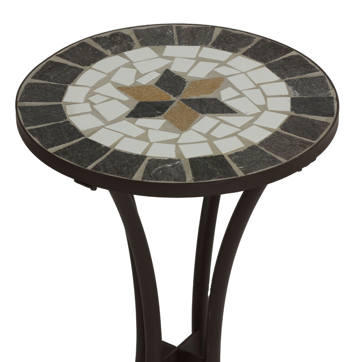 Cortesi Home Fudwick Mosaic Tile Top Side Table in Brown Metal 12&quot; Round