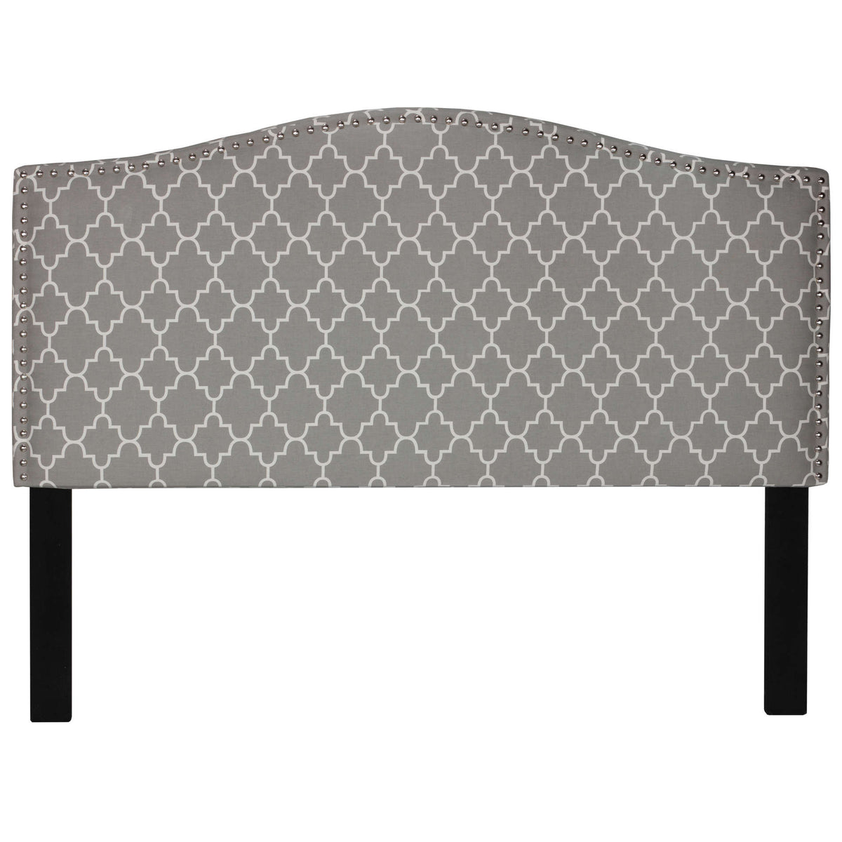 Cortesi Home Lena Upholstered Queen Headboard with Nailhead Trim, Grey