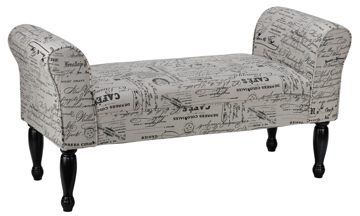 Cortesi Home Bailee Curved Arm Bench in Beige Script Linen