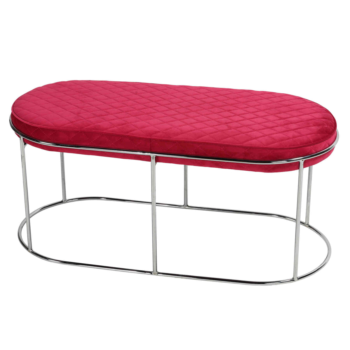 Cortesi Home Ludlow Bench Ottoman in Pink Velvet and Brushed Silver