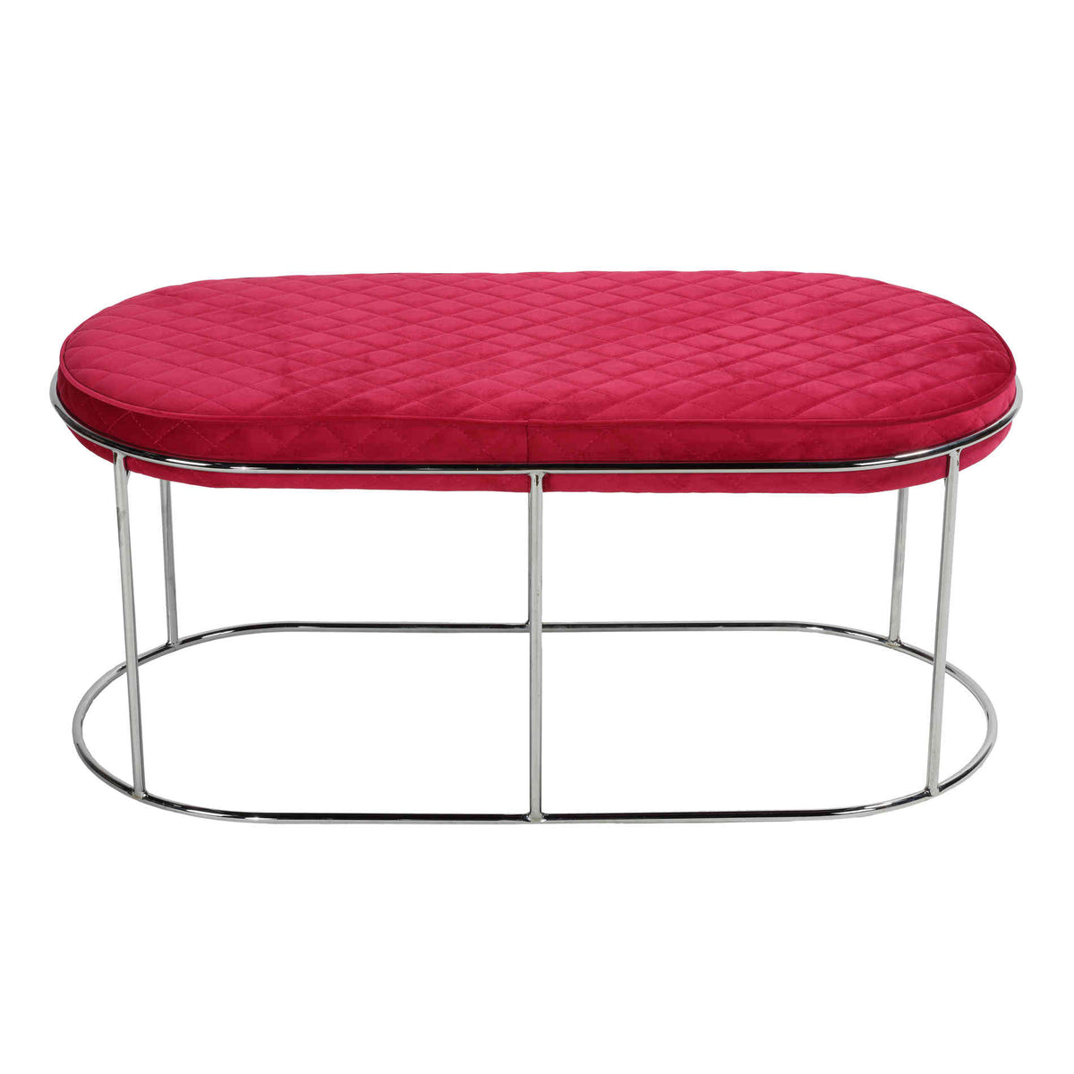 Cortesi Home Ludlow Bench Ottoman in Pink Velvet and Brushed Silver