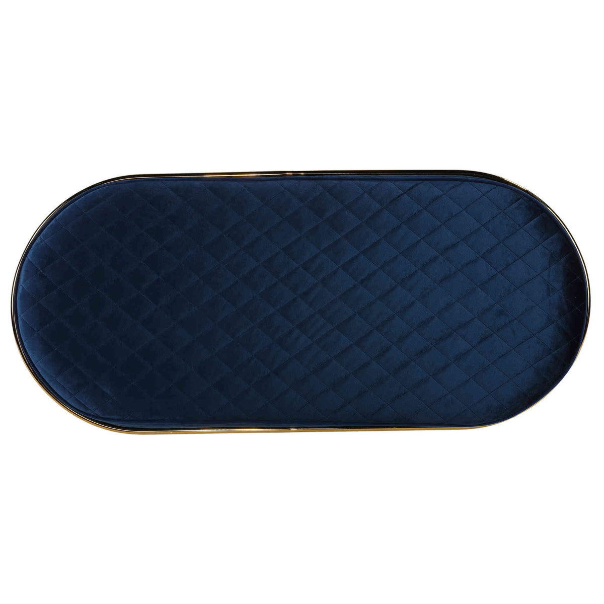 Cortesi Home Ludlow Bench Ottoman in Blue Velvet and Brushed Gold