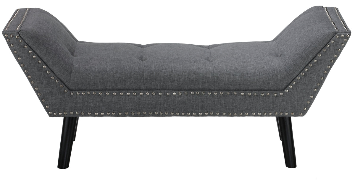 Cortesi Home Herman Ottoman Bench in Gray Fabric with Nailhead Trim