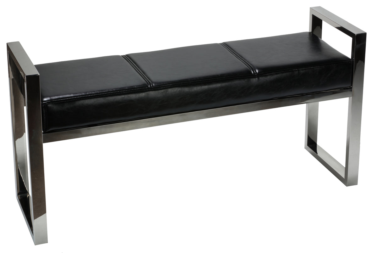 Cortesi Home Holden Contemporary Metal Entryway Bench, Black faux Leather