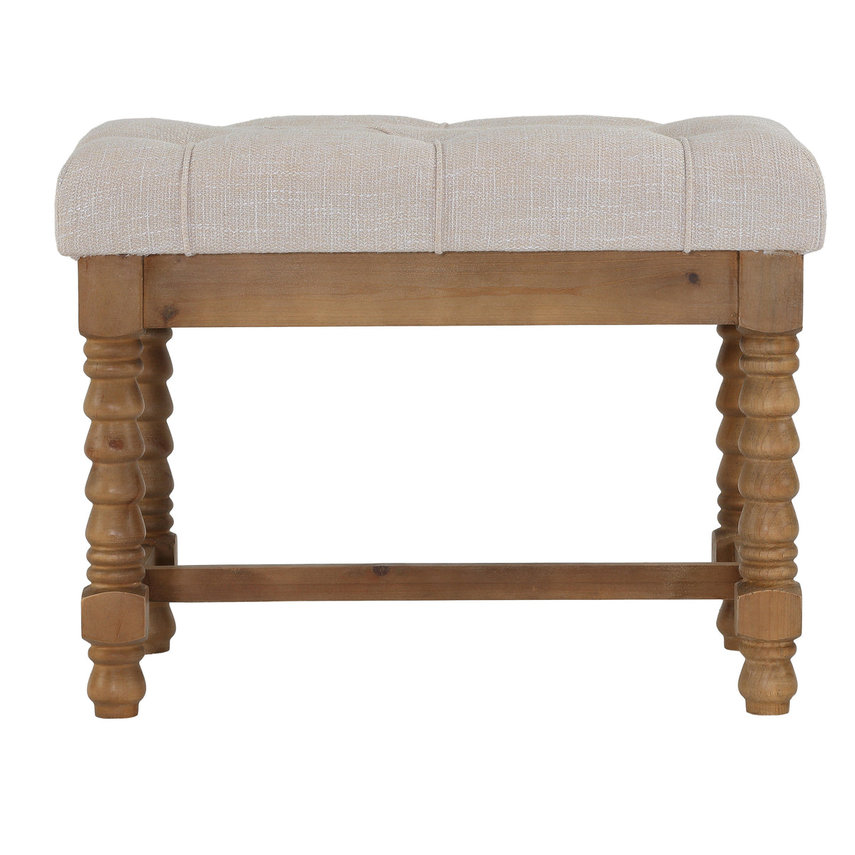 Cortesi Home Tacoma Wooden Ottoman in Beige, Tufted