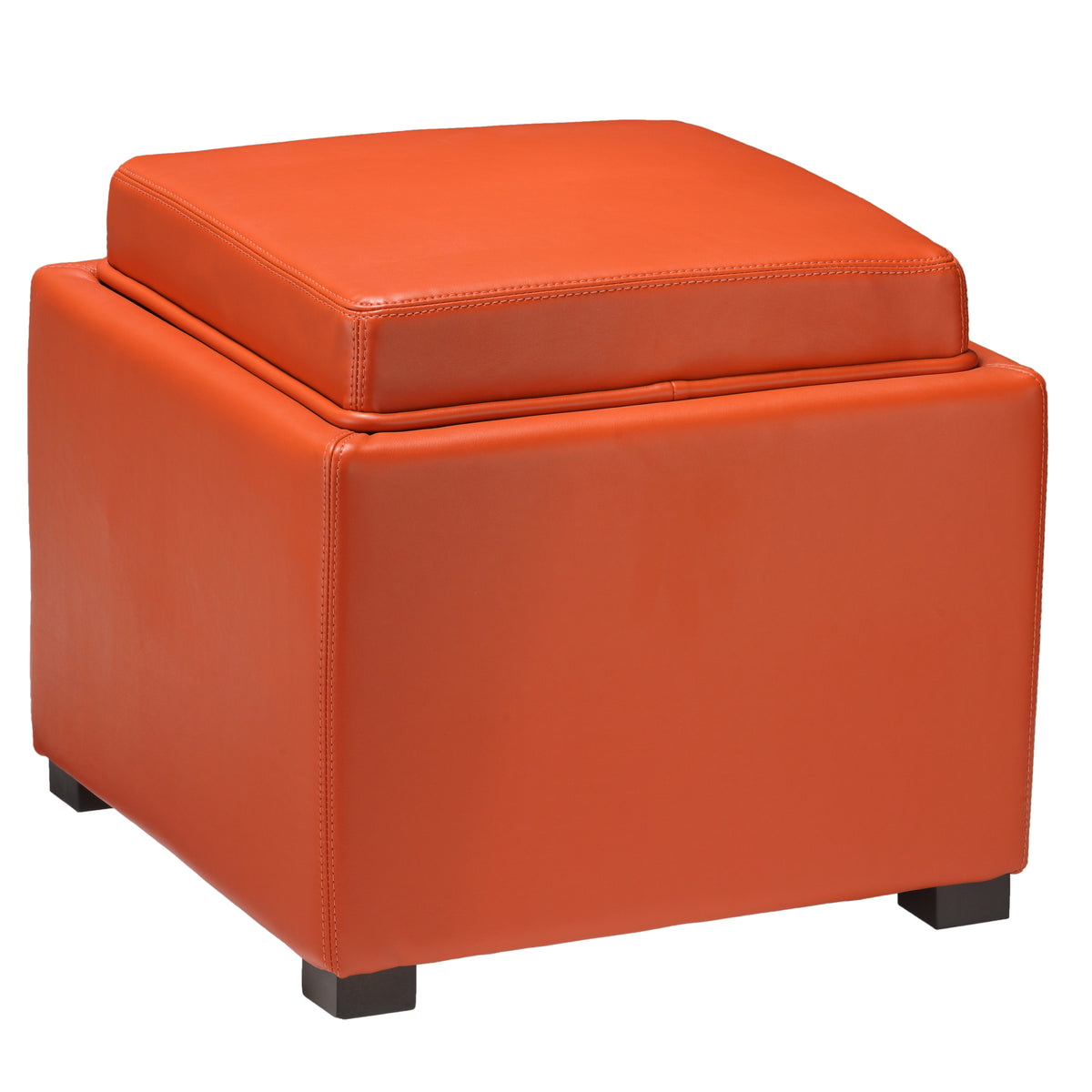 Cortesi Home Mavi Storage Tray Ottoman in Bonded Leather, Orange