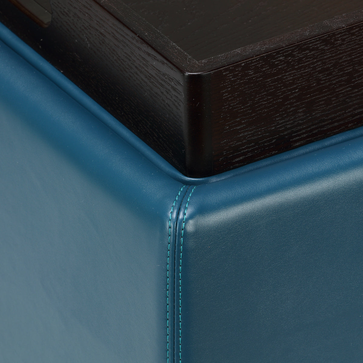 Cortesi Home Mavi Storage Tray Ottoman in Bonded Leather, Deep Turquoise Blue