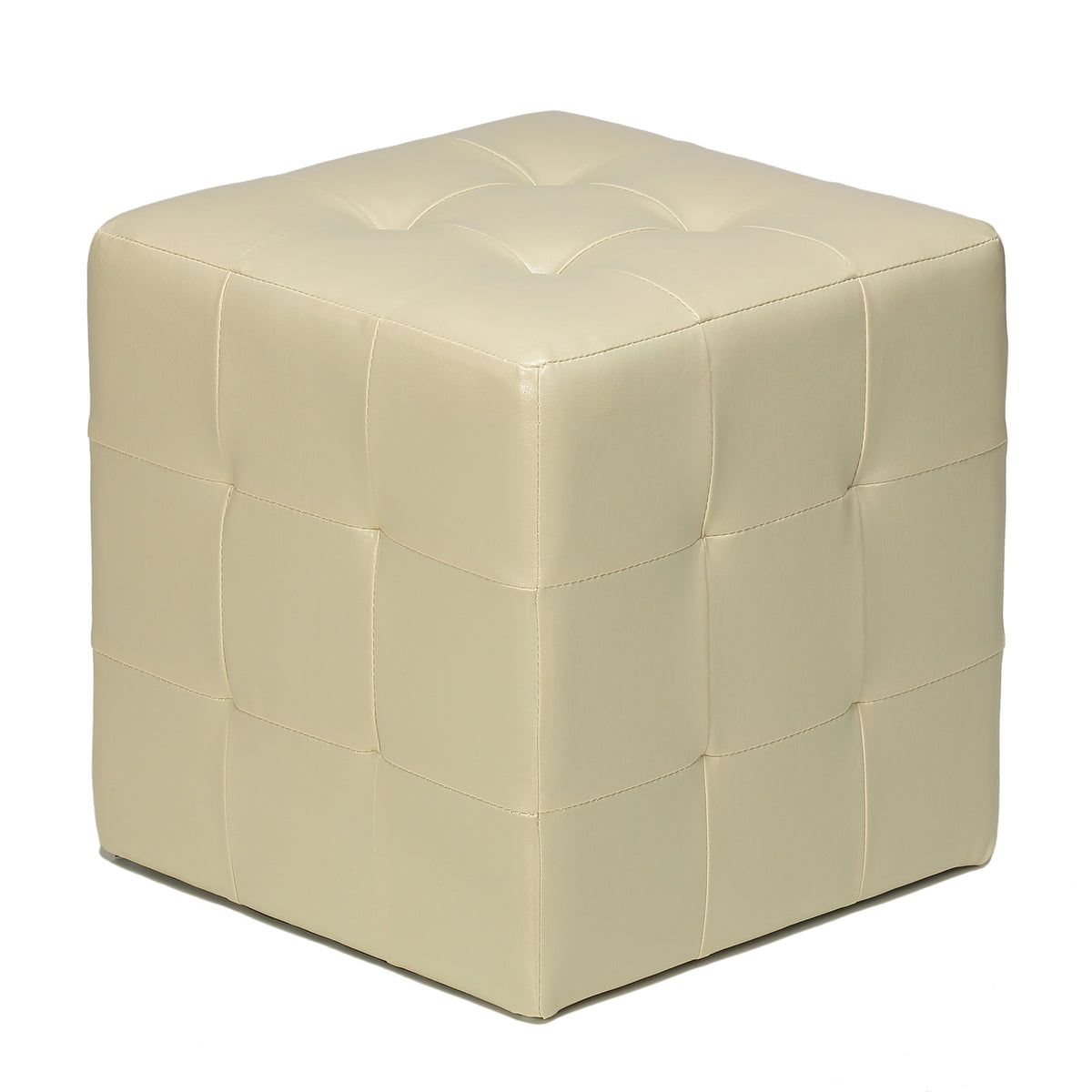 Cortesi Home Braque Tufted Cube Ottoman in Ivory Faux Leather