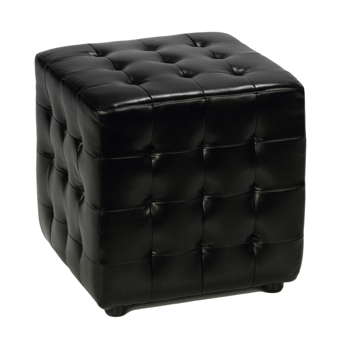 Cortesi Home Izzo Tufted Cube Ottoman in Black Bonded Leather
