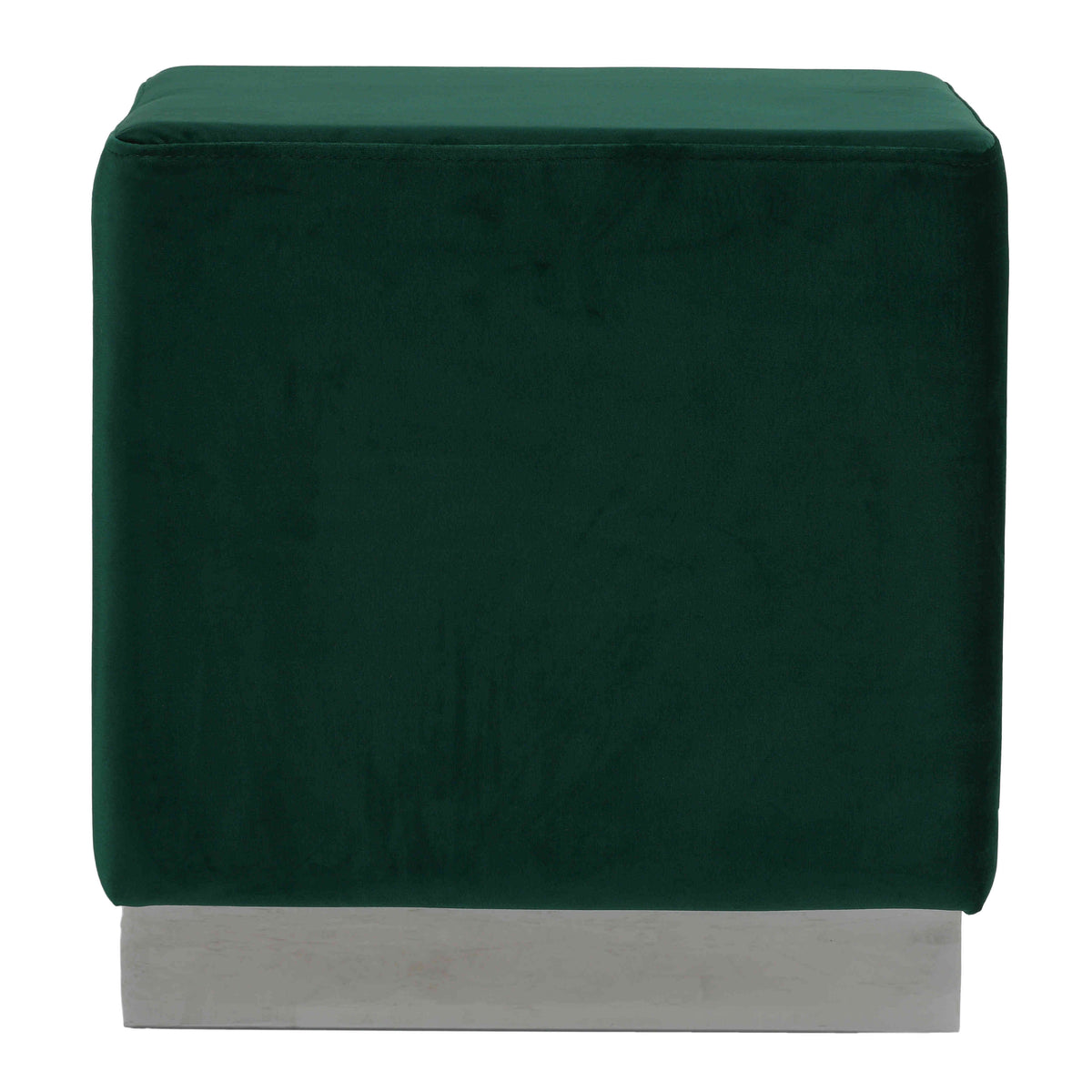 Cortesi Home Dover Square Ottoman in Green Velvet, Chrome