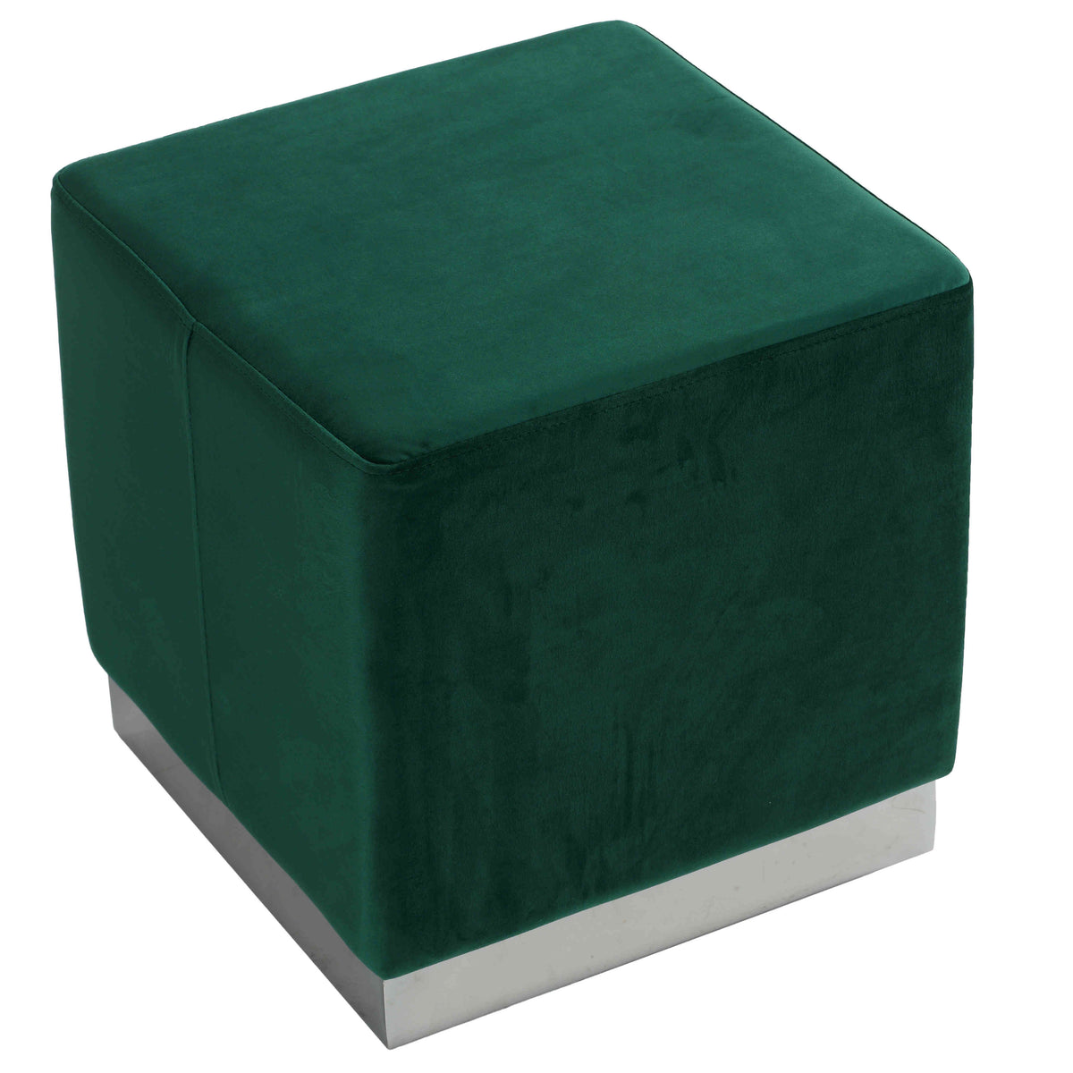 Cortesi Home Dover Square Ottoman in Green Velvet, Chrome