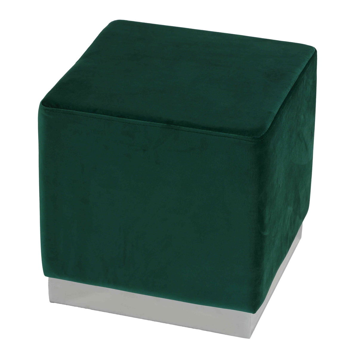 Cortesi Home Dover Square Ottoman in Green Velvet, Chrome