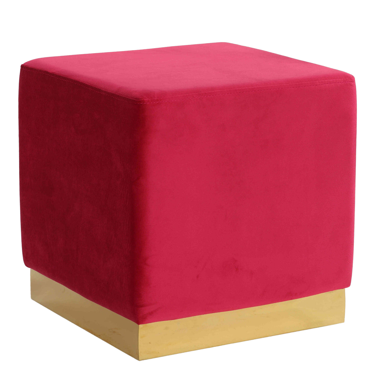 Cortesi Home Dover Square Ottoman in Pink Velvet, Brushed Gold