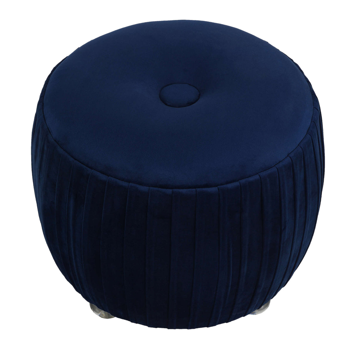 Cortesi Home Doles Round Ottoman with Clear Acrylic Legs 16&quot; High, Navy Blue