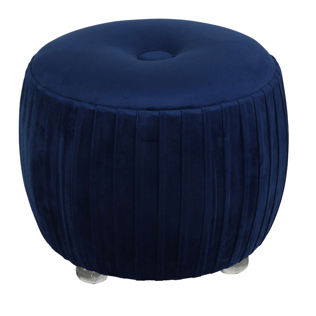 Cortesi Home Doles Round Ottoman with Clear Acrylic Legs 16&quot; High, Navy Blue