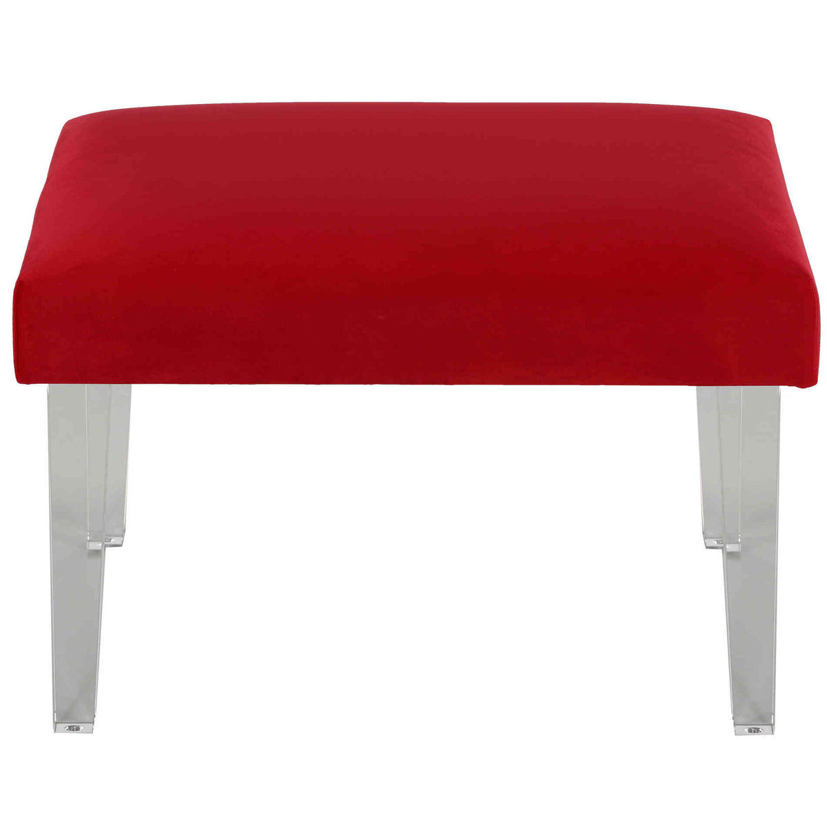 Cortesi Home Whitecrest Bench Ottoman with Clear Acrylic Legs 24&quot; Wide, Red Velvet