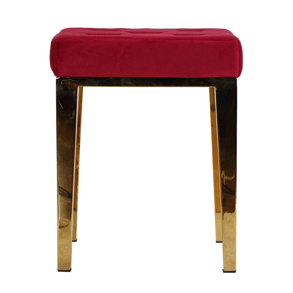 Cortesi Home Leeds Square Vanity Ottoman in Pink Velvet, Brushed Gold