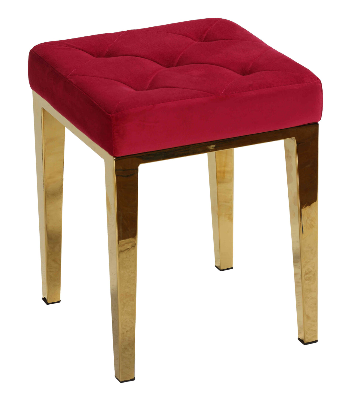 Cortesi Home Leeds Square Vanity Ottoman in Pink Velvet, Brushed Gold